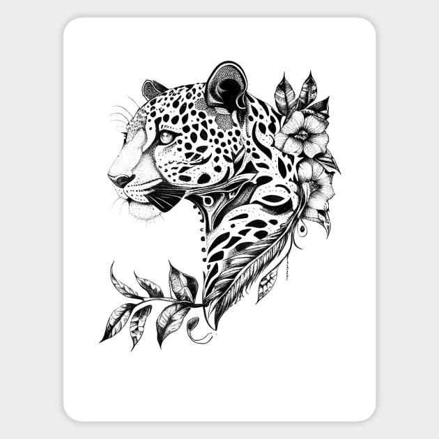 Jaguar Wild Animal Nature Illustration Art Tattoo Sticker by Cubebox